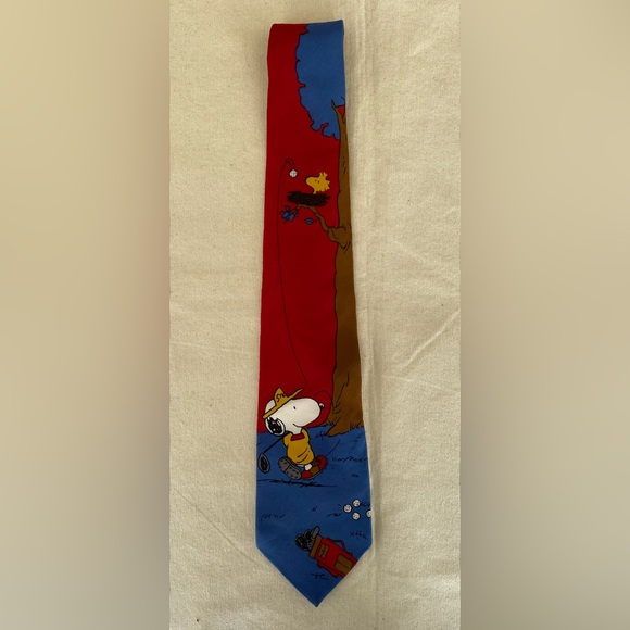 Peanuts Other - Peanuts Snoopy Golfing Blue Red Necktie Vintage 60s 70s Golfer Casual 100% Silk